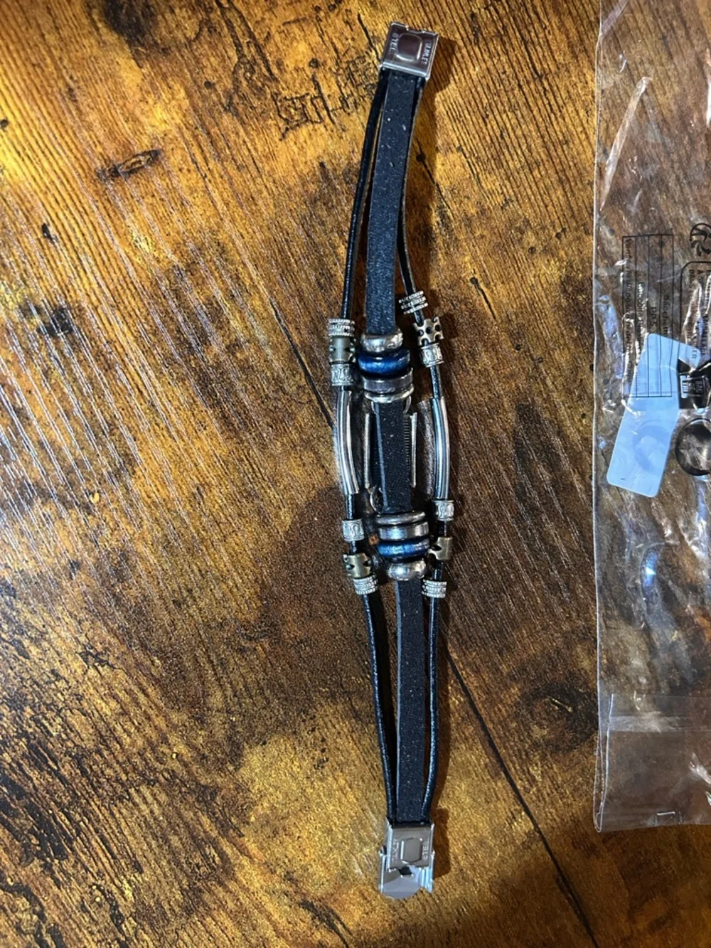 Vintage Multilayer Black Leather Bracelet Silver Accents and Turquoise Stone